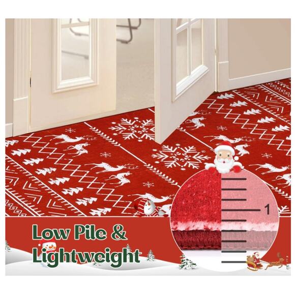 Christmas Runner 2x8, Washable Non-Slip REINDEER, Low Pile Faux Wool - Picture 4 of 7